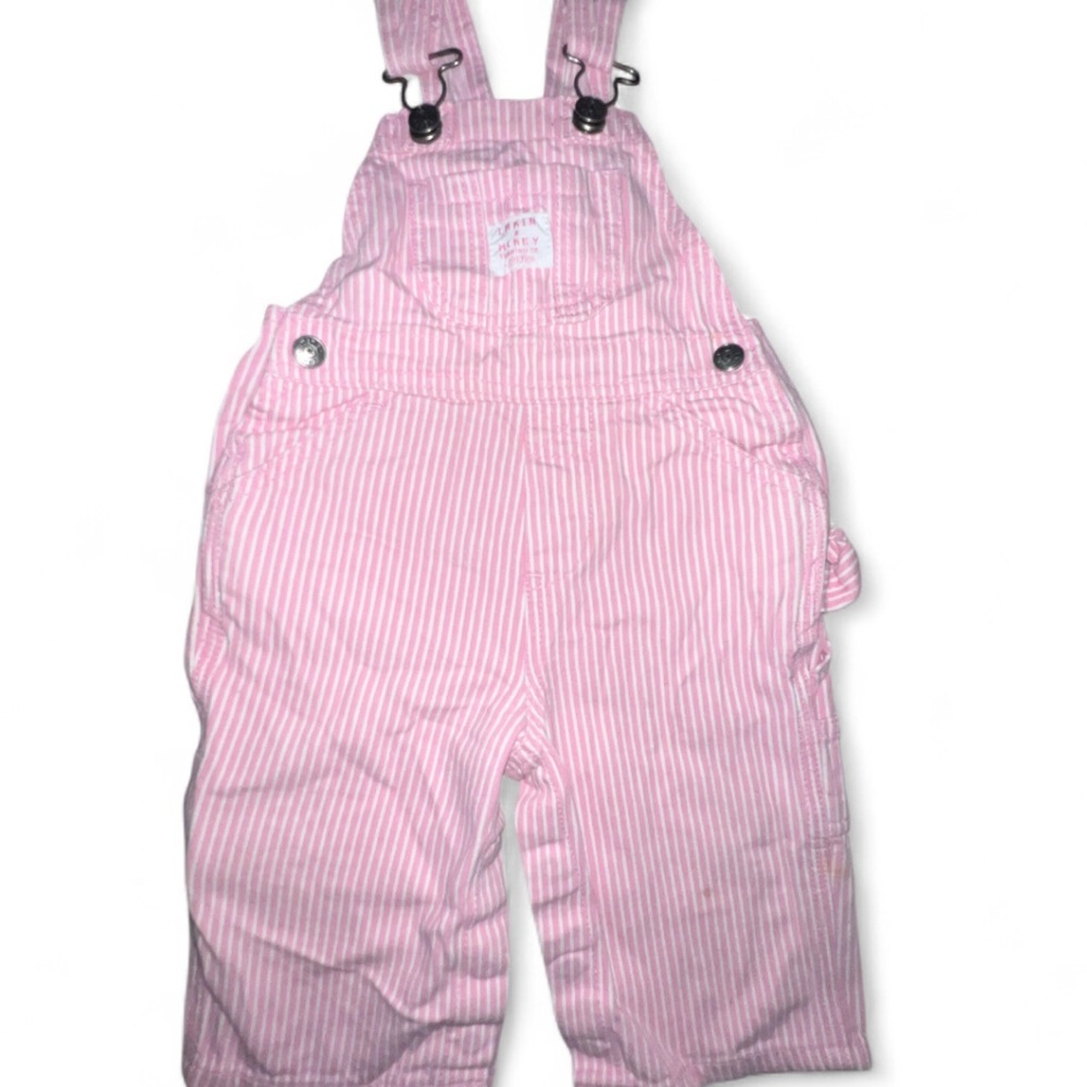 Lakin Mickey Kids Overalls in Pink and White Stripes